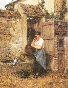 Mosler, Henry Peasant Girl and Doves Sweden oil painting reproduction